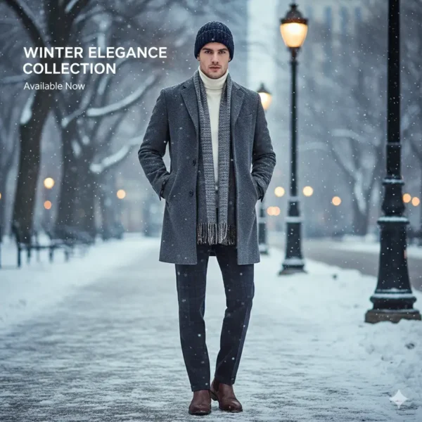 Gorro de invierno color gris, sin estampado, modelo de cuerpo entero.