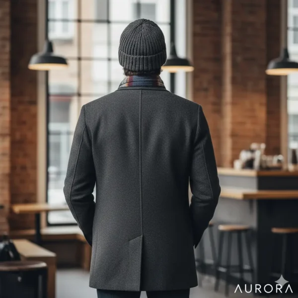 Gorro de invierno tejido en color gris oscuro. El gorro tiene una textura de punto grueso que se ajusta de forma cómoda a la cabeza, cubriendo hasta justo por encima de las cejas. Su diseño es sencillo, sin adornos, y transmite una sensación cálida y acogedora, ideal para protegerse del frío.