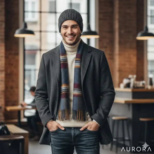 Gorro de invierno tejido en color gris oscuro. El gorro tiene una textura de punto grueso que se ajusta de forma cómoda a la cabeza, cubriendo hasta justo por encima de las cejas. Su diseño es sencillo, sin adornos, y transmite una sensación cálida y acogedora, ideal para protegerse del frío.